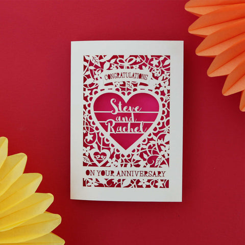 Personalised On Your Anniversary Paper Cut Card - A5 (large); / Shocking Pink;