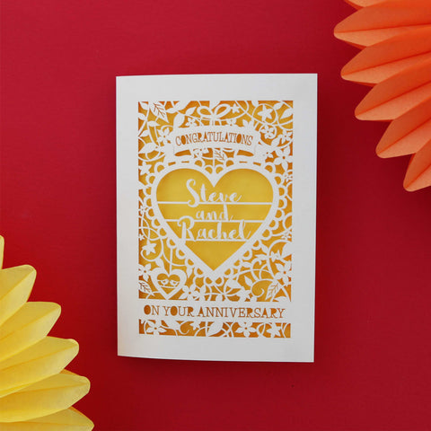 Personalised On Your Anniversary Paper Cut Card - A5 (large); / Sunshine Yellow