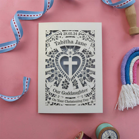 A personalised Christening Goddaughter card - A6 (small) / Silver / My Goddaughter On Your Christening Day