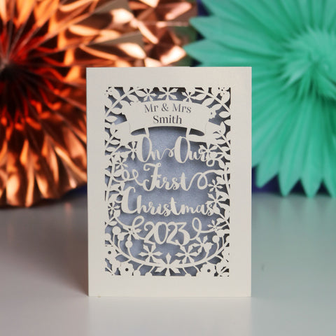 Personalised 'Our First Christmas' Papercut Card - A6 (small) / Silver