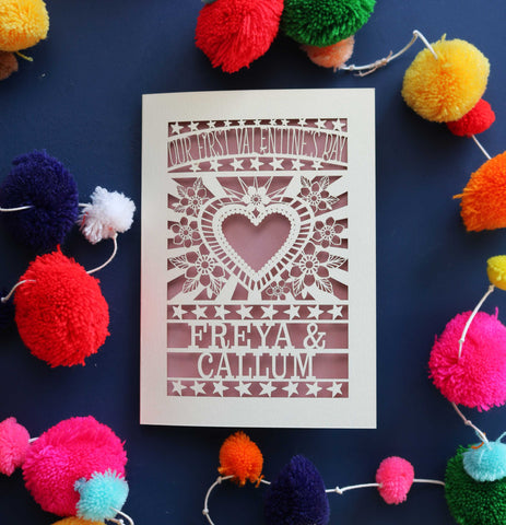 Our First Valentine's Laser Cut Card- Sacred Heart Design - A6 (small) / Dusky Pink