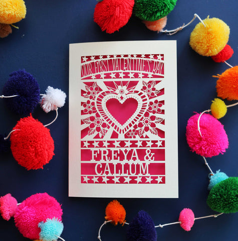 Our First Valentine's Laser Cut Card- Sacred Heart Design - A6 (small) / Shocking Pink