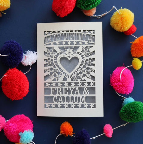 Our First Valentine's Laser Cut Card- Sacred Heart Design - A6 (small) / Silver