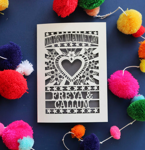 Our First Valentine's Laser Cut Card- Sacred Heart Design - A6 (small) / Urban Grey