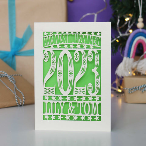 Our First Christmas Personalised Card - A5 / Bright Green