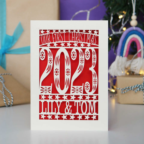 Our First Christmas Personalised Card - A5 / Bright Red