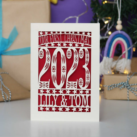 Our First Christmas Personalised Card - A5 / Dark Red