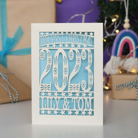 Our First Christmas Personalised Card - A5 / Light Blue
