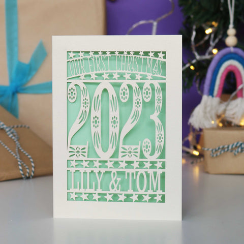 Our First Christmas Personalised Card - A5 / Light Green