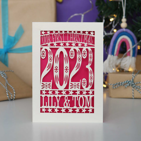 Our First Christmas Personalised Card - A5 / Shocking Pink