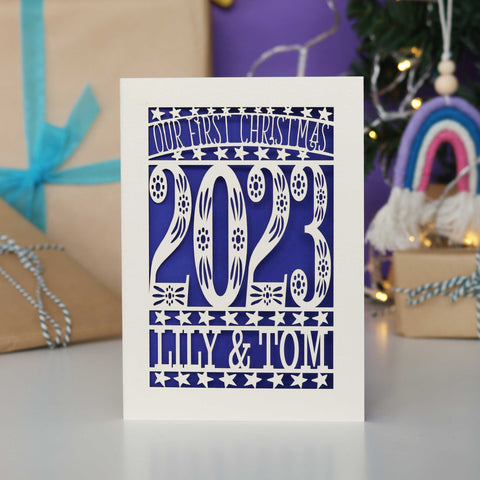 Our First Christmas Personalised Card - A5 / Infra Violet