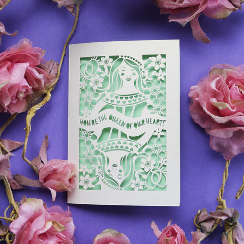 Laser cut mothering Sunday cards inspired by the Queen of Hearts card - A6 (small) / Light Green