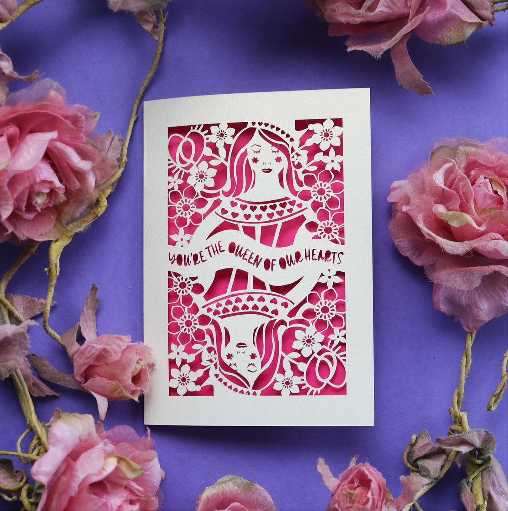 Laser cut mother's day cards inspired by the Queen of Hearts