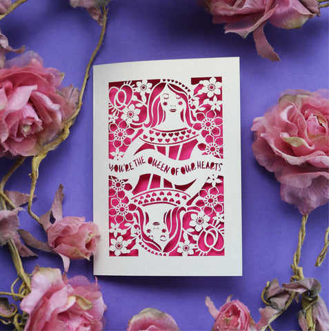 Laser cut mother's day cards inspired by the Queen of Hearts - A6 (small) / Shocking Pink