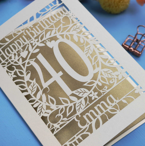 Greeting card with 'Happy Birthday Emma' on a blue background