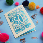 50th Birthday Card – Personalised Laser Cut Flower Design