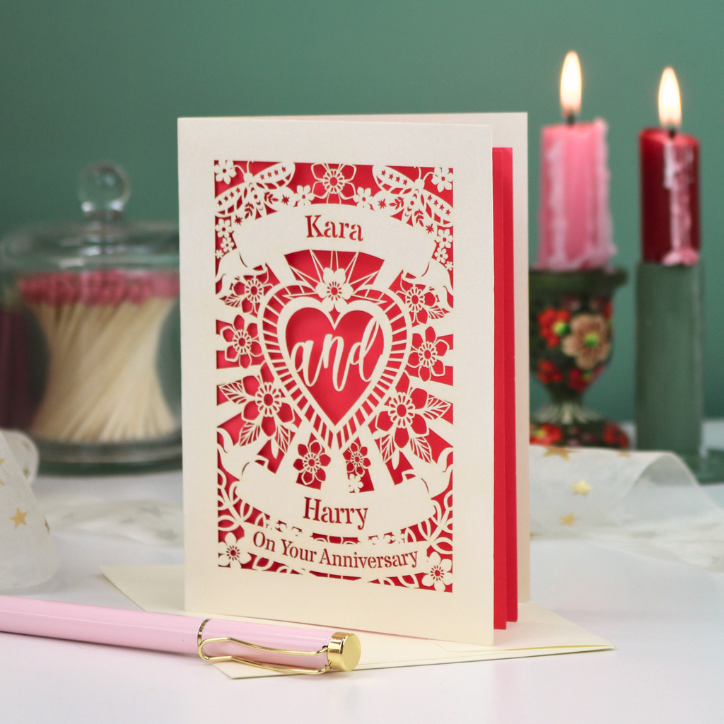Personalised Anniversary Paper Cut Card - Sacred Heart Design - On Your Anniversary