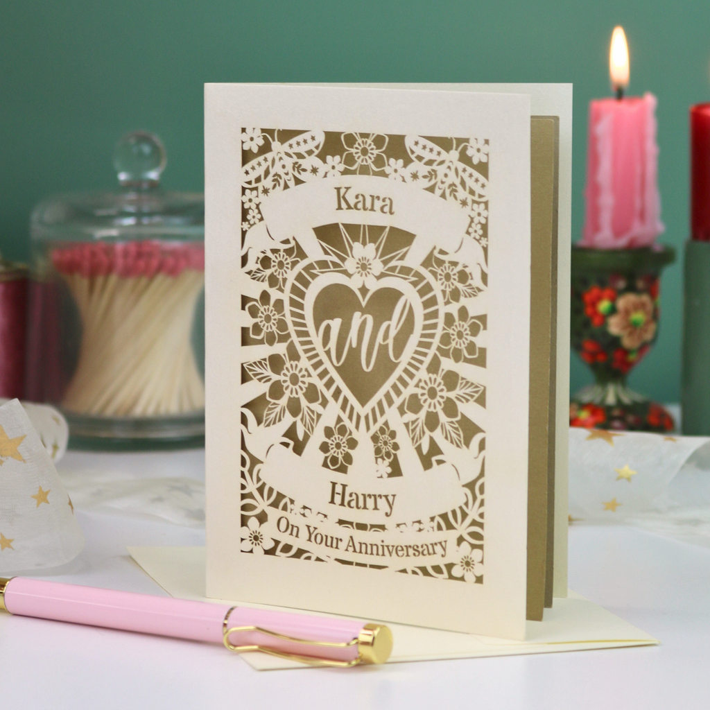 Personalised Anniversary Paper Cut Card - Sacred Heart Design - On Your Anniversary