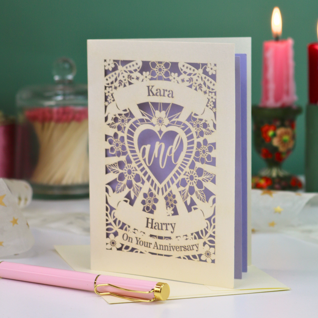Personalised Anniversary Paper Cut Card - Sacred Heart Design - On Your Anniversary