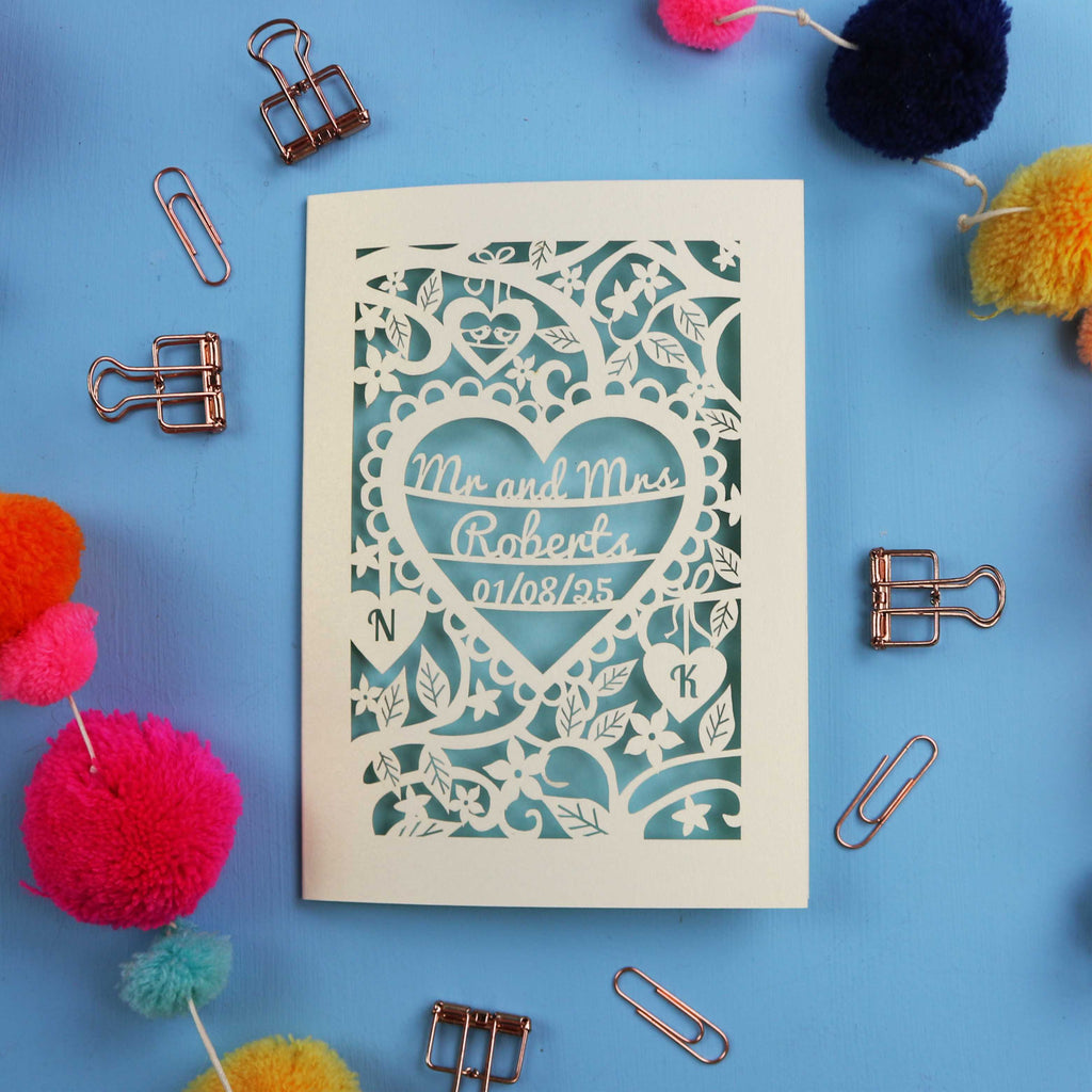 Personalised Anniversary Card - Laser Cut Heart Wedding Design