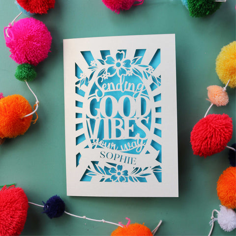 Good Vibes Personalised Card - A6 (small) / Peacock Blue