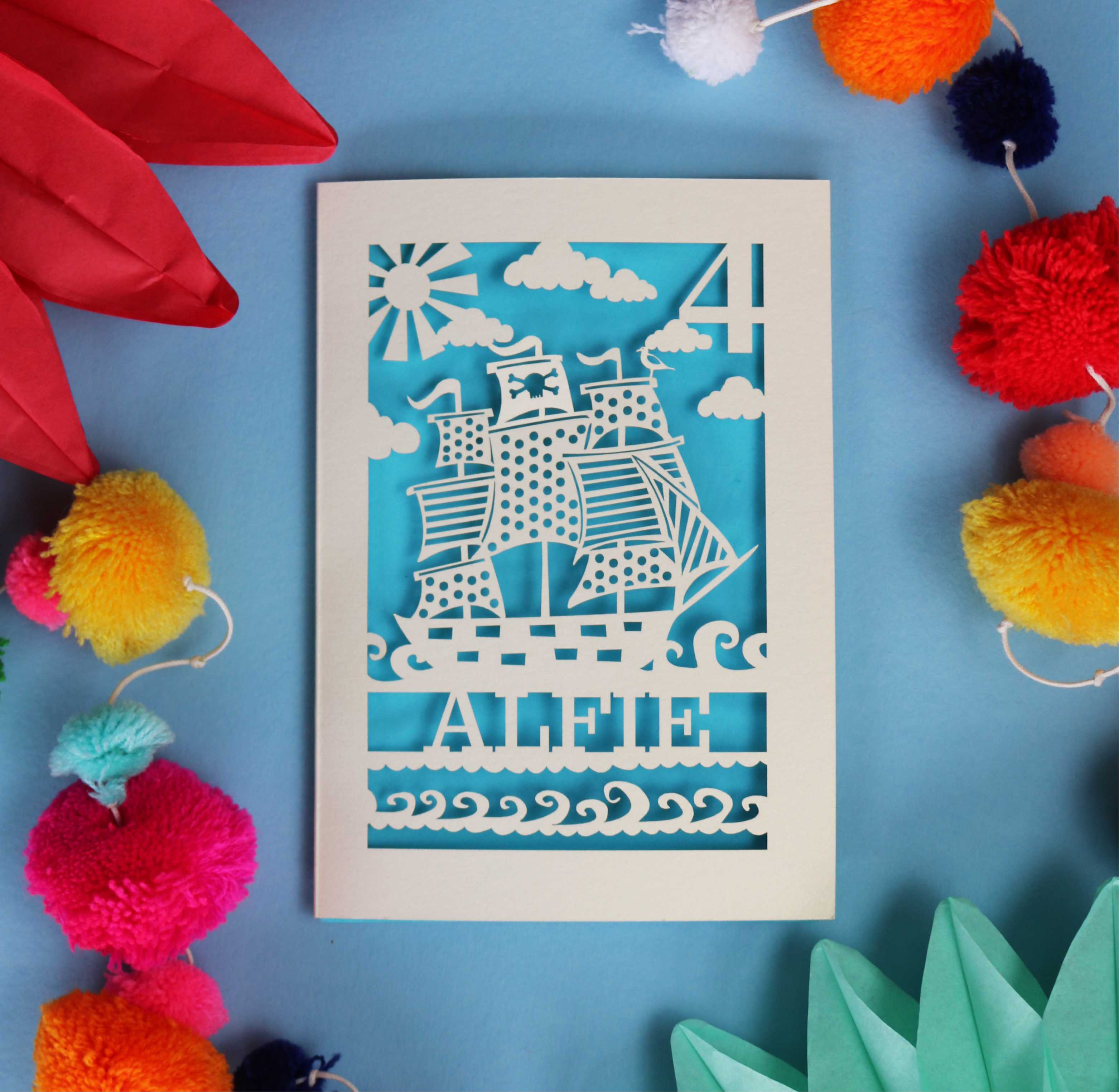 Personalised Papercut Pirate Birthday Card