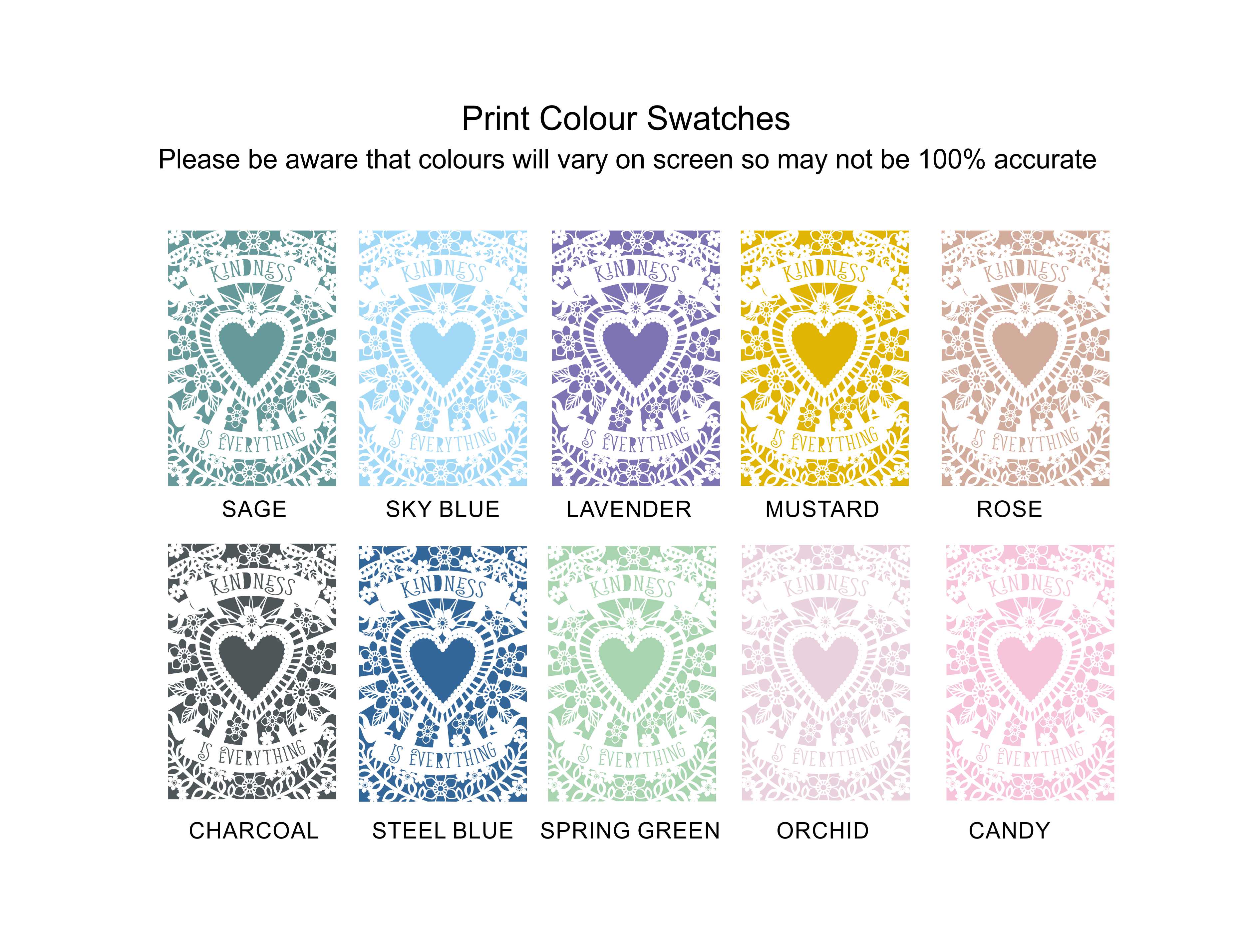 10 colour options for an inspirational quote print