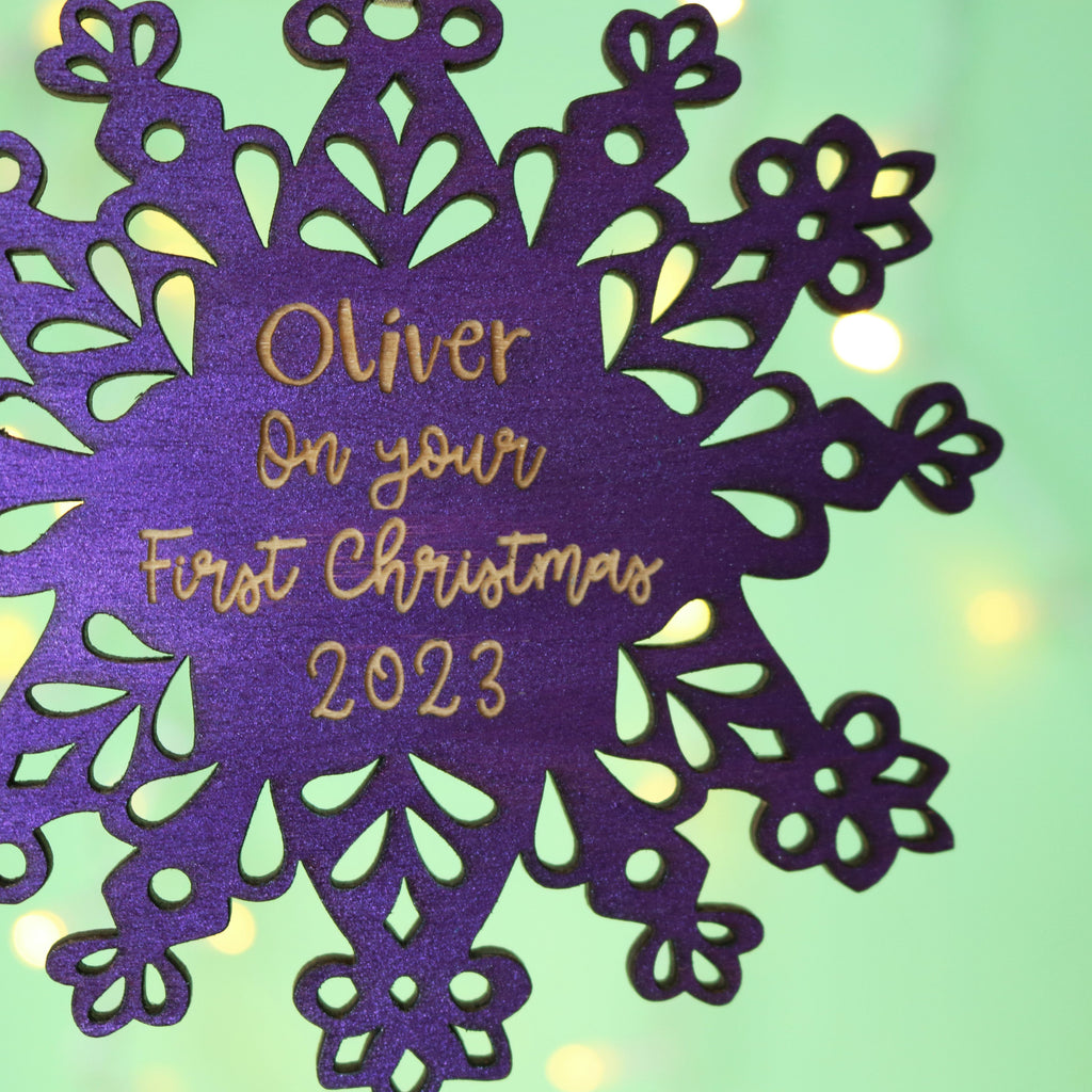 Personalised Purple Snowflake First Christmas Decoration