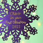 Personalised Purple Snowflake First Christmas Decoration