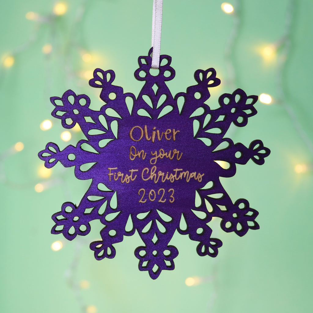 Personalised Purple Snowflake First Christmas Decoration