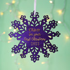 Personalised Purple Snowflake First Christmas Decoration