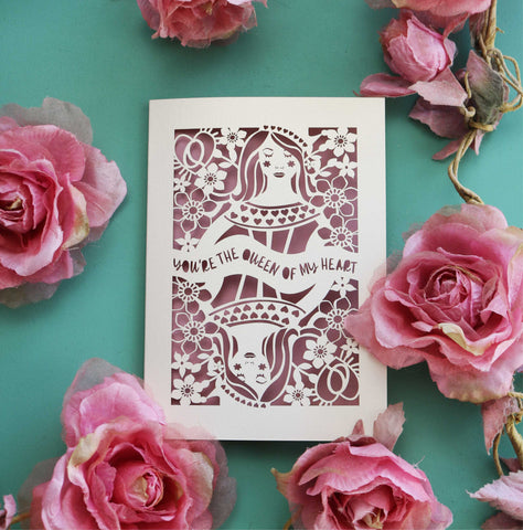 Queen of my heart paper cut Valentines card inspired by the Queen of Hearts - A5 (large) / Dusky Pink