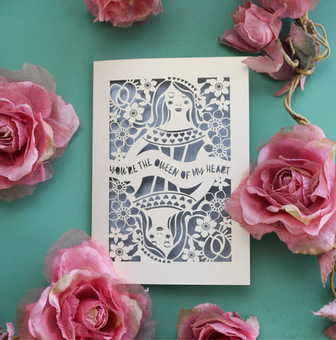 You're the Queen of My Heart papercut card - A5 (large) / Silver
