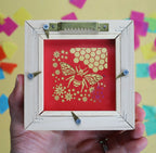 SECONDS Small Square Framed Bee Papercut -Red