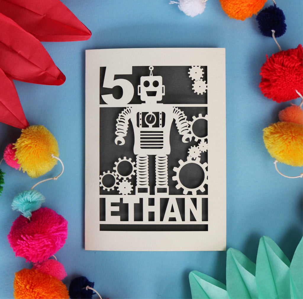 Personalised Papercut Robot Birthday Card