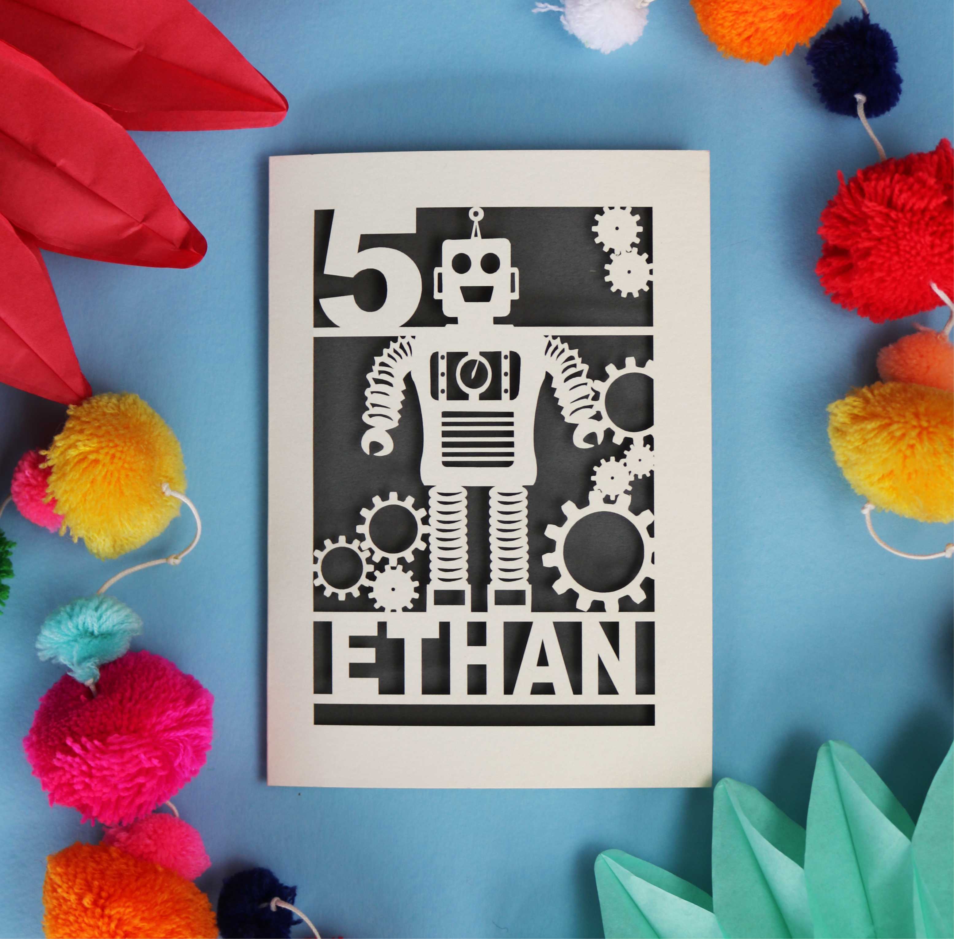 Personalised Papercut Robot Birthday Card