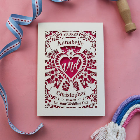 Personalised Laser Cut Sacred Heart Wedding Card - A6 (small) / Shocking Pink