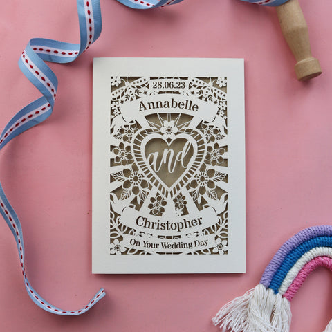 Personalised Laser Cut Sacred Heart Wedding Card - A6 (small) / Gold Leaf