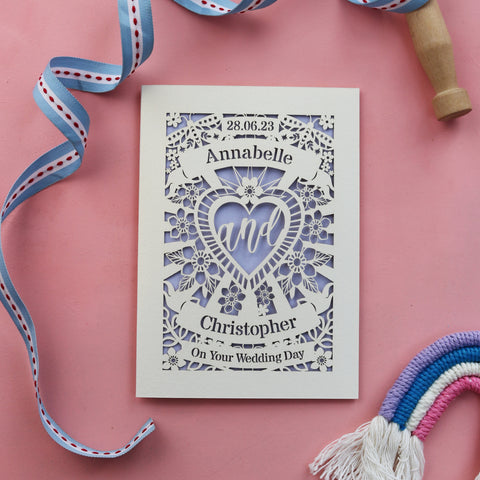 Personalised Laser Cut Sacred Heart Wedding Card - A6 (small) / Lilac