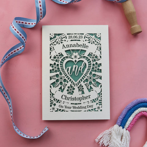 Personalised Laser Cut Sacred Heart Wedding Card - A6 (small) / Sage