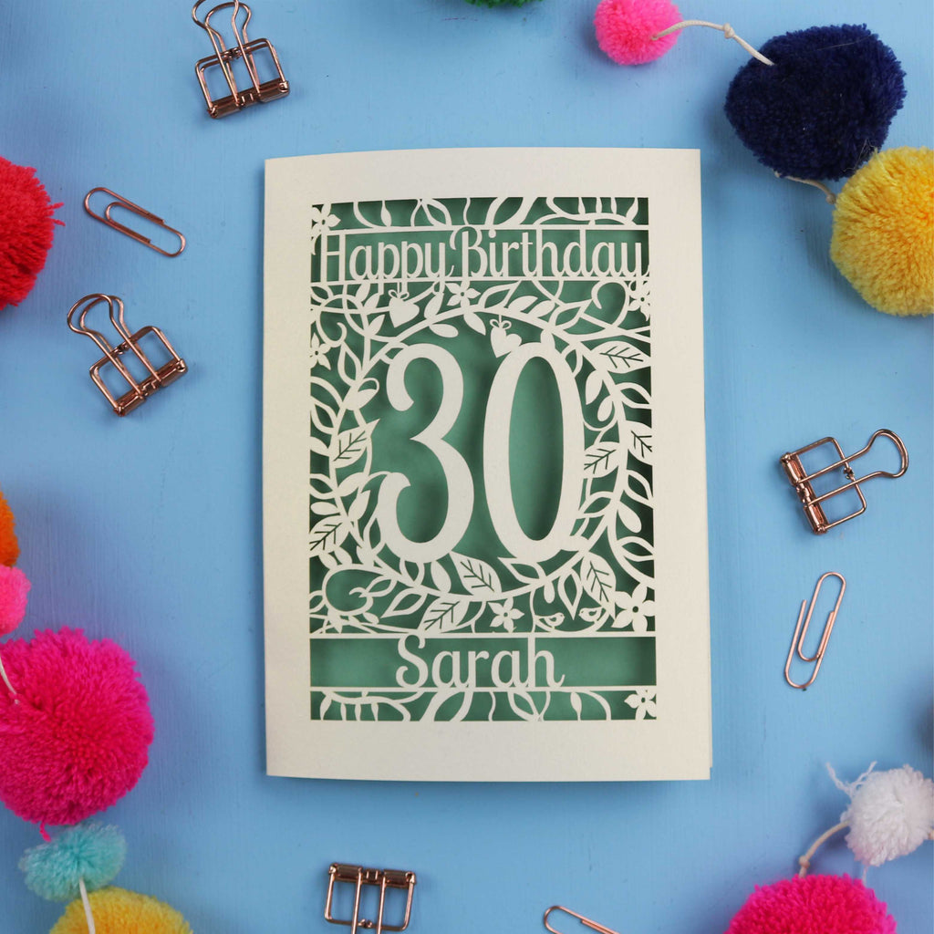 30th Birthday Card – Personalised Laser Cut Flower Design