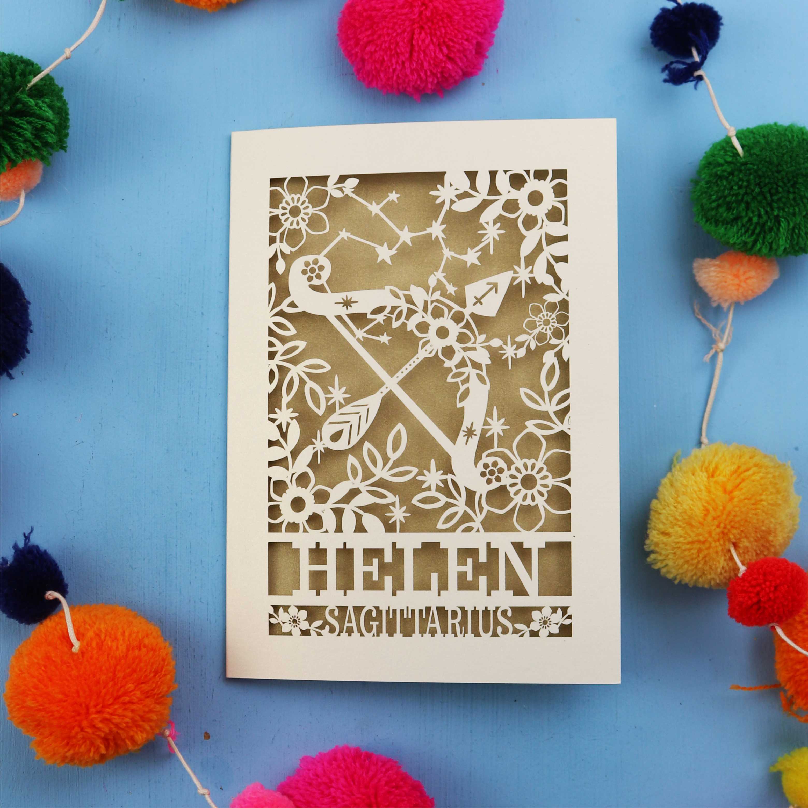 Personalised Sagittarius Papercut Birthday Card