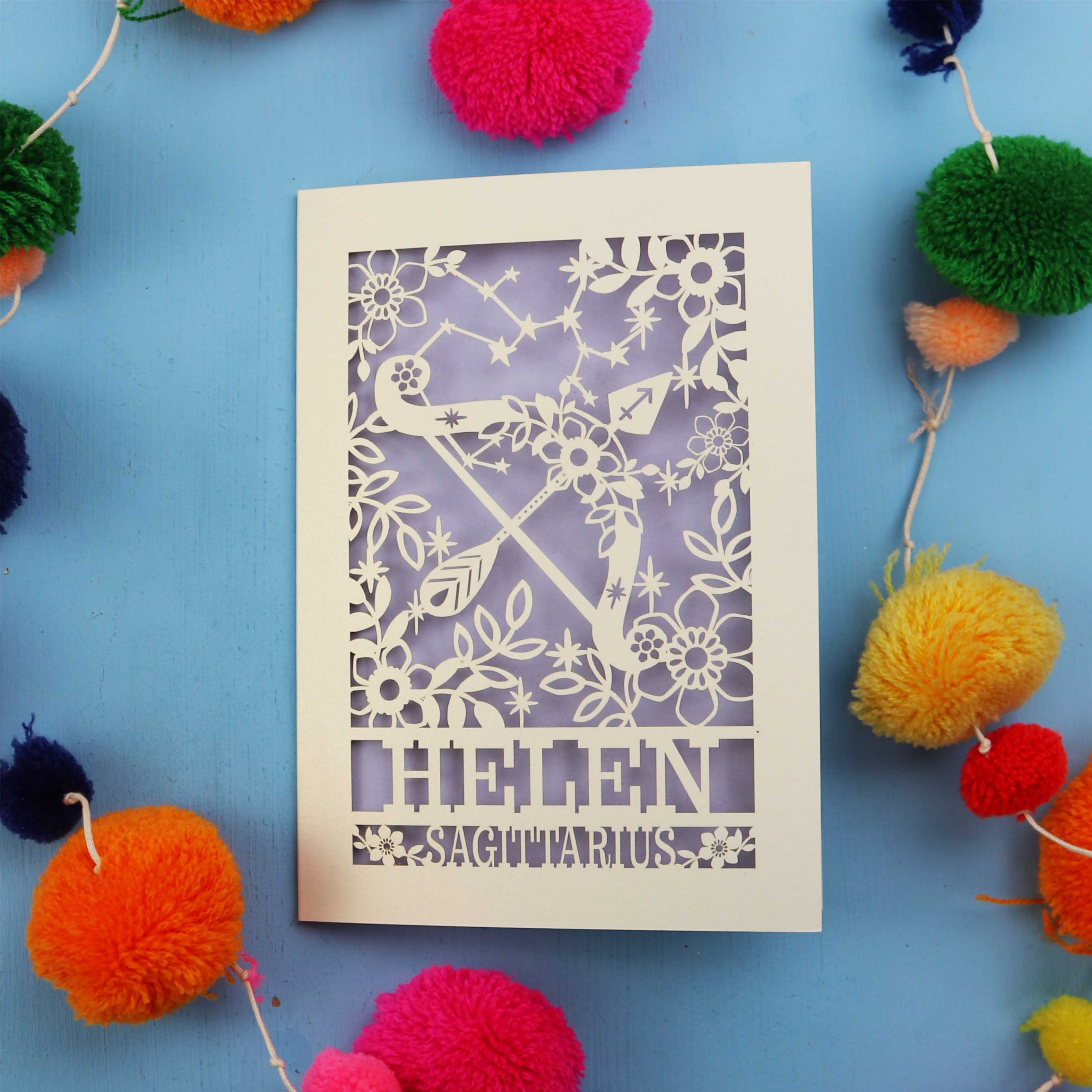 Personalised Sagittarius Papercut Birthday Card