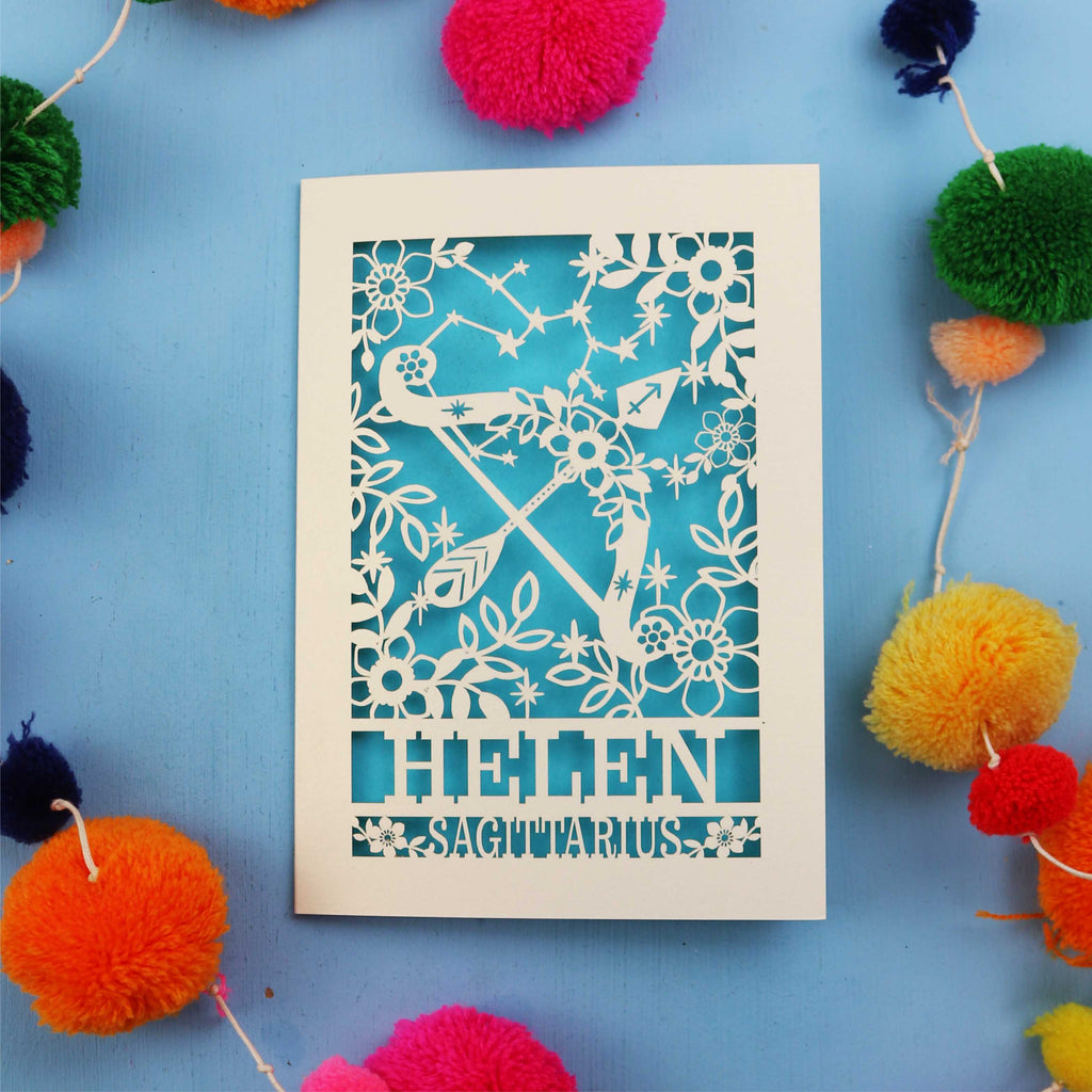 Personalised Sagittarius Papercut Birthday Card