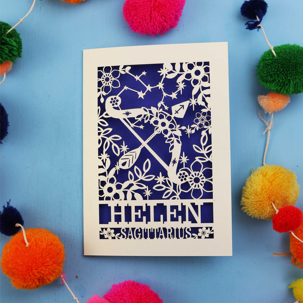Personalised Sagittarius Papercut Birthday Card