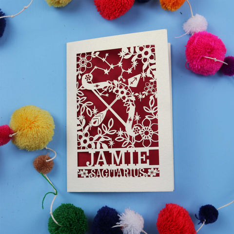 Personalised Sagittarius Papercut Birthday Card - A6 (small) / Dark Red