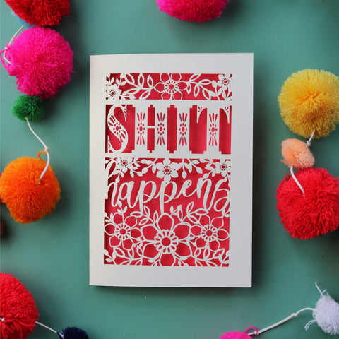 Shit happens funny laser cut card - A5 / Bright Red