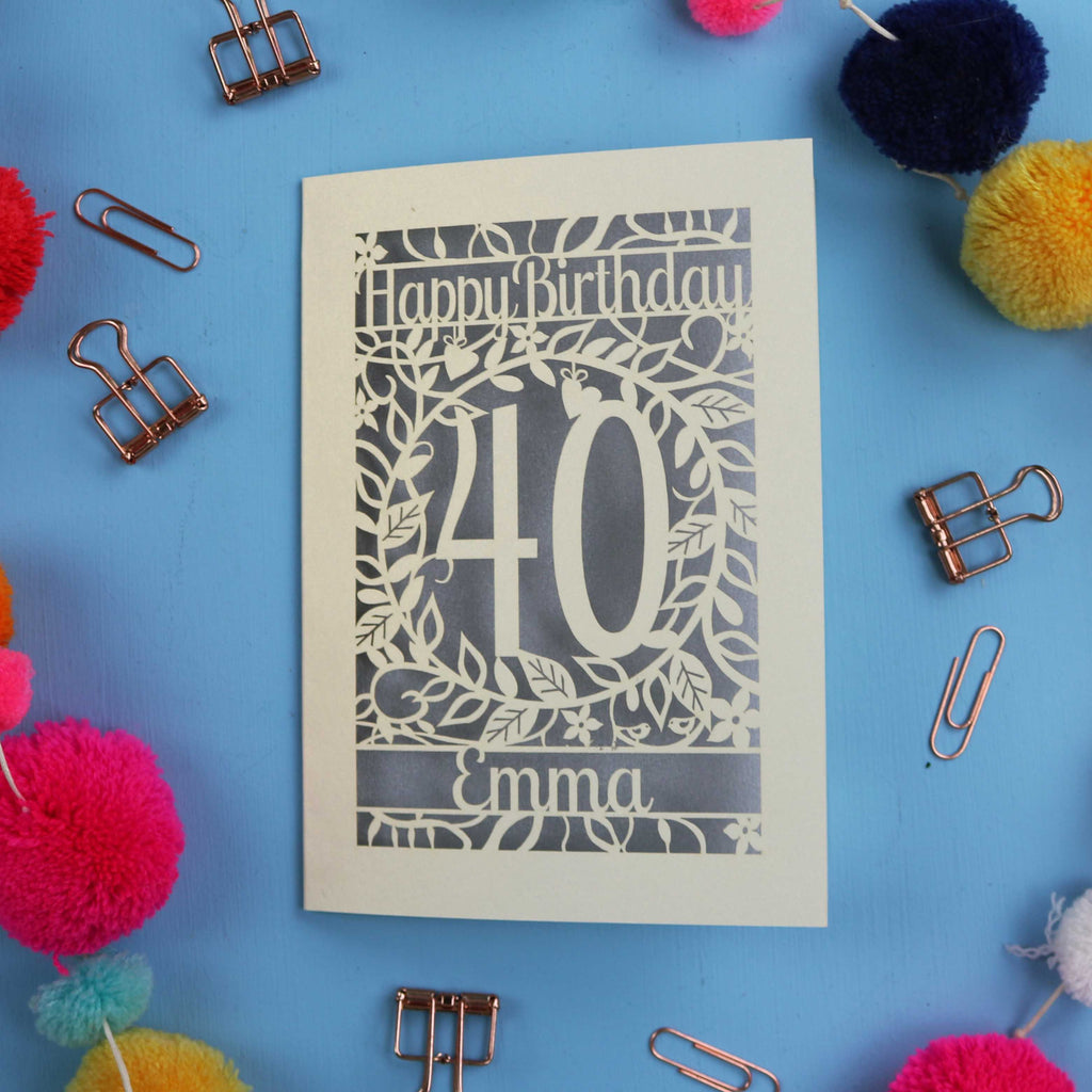 40th Birthday Card – Personalised Laser Cut Flower Design