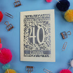 40th Birthday Card – Personalised Laser Cut Flower Design