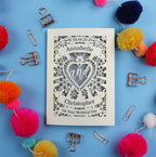 Personalized wedding card with decorative elements on a blue background